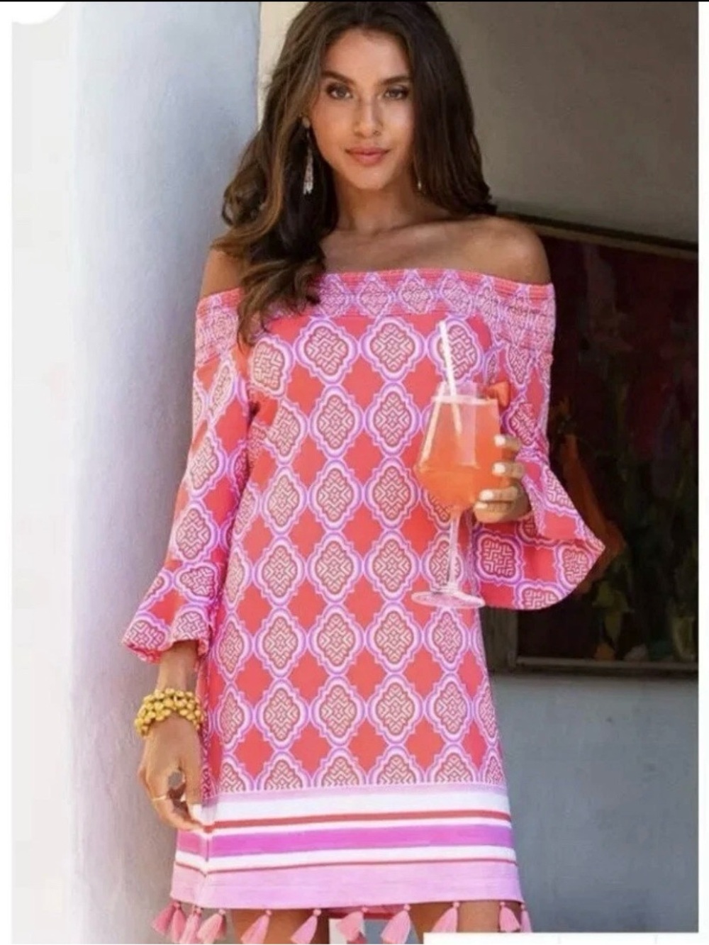 NWT Coral Geo Off The Shoulder by Cabana Life size XL
